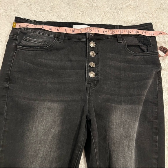 Vervet - York Plus High Rise Distressed Button Fly Ankle Black Skinny Jeans P16 - Picture 4 of 15